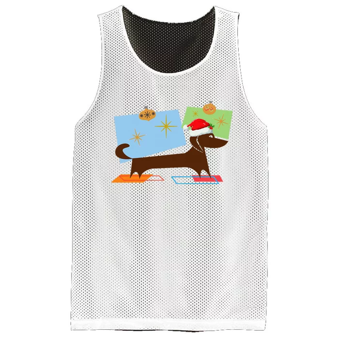 Dachshund Wiener Dog Retro Mid Century Modern Christmas Xmas Mesh Reversible Basketball Jersey Tank