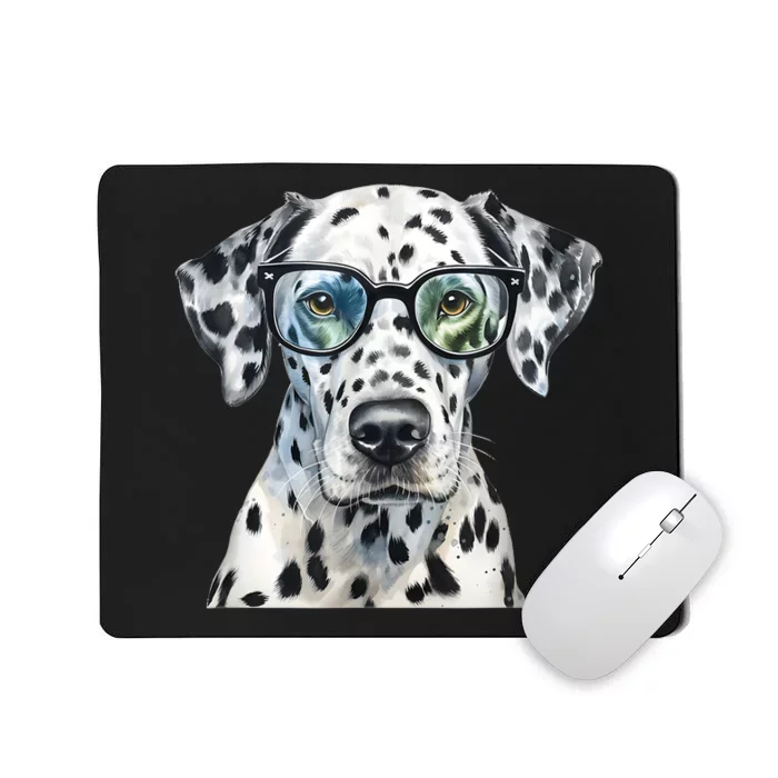 Dalmatian Watercolor Dog Wearing Glasses Mousepad