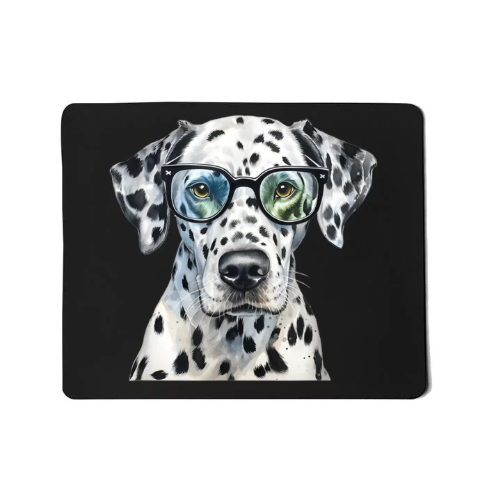 Dalmatian Watercolor Dog Wearing Glasses Mousepad