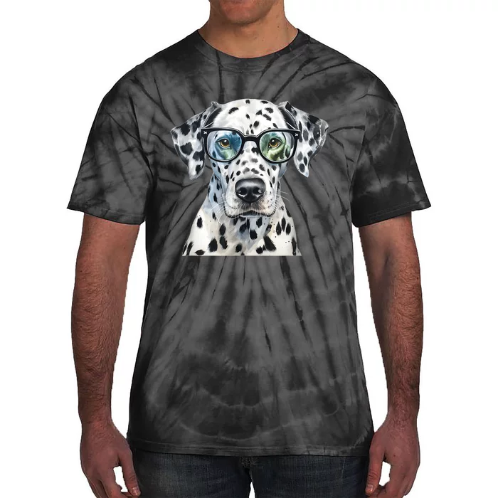 Dalmatian Watercolor Dog Wearing Glasses Tie-Dye T-Shirt