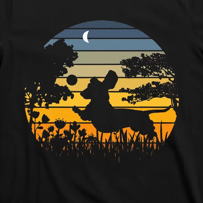 Dachshund Wiener Dog Sunset Garden T-Shirt