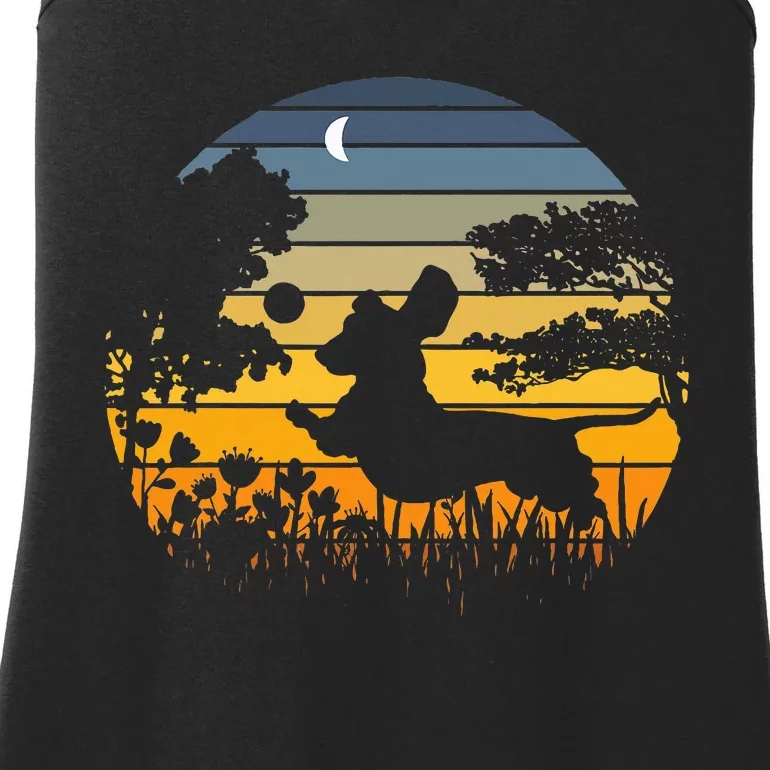 Dachshund Wiener Dog Sunset Garden Ladies Essential Tank