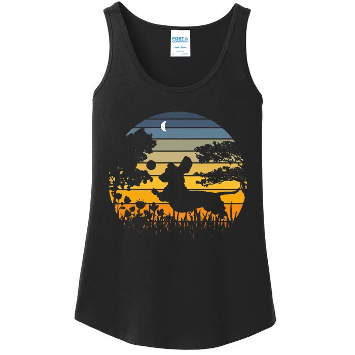 Dachshund Wiener Dog Sunset Garden Ladies Essential Tank