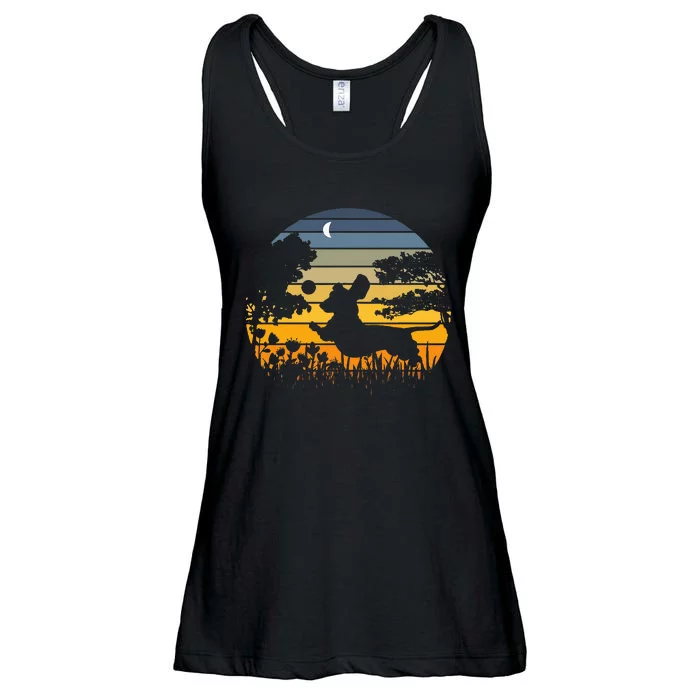 Dachshund Wiener Dog Sunset Garden Ladies Essential Flowy Tank