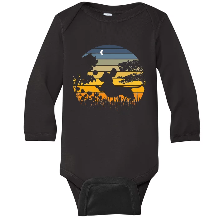 Dachshund Wiener Dog Sunset Garden Baby Long Sleeve Bodysuit