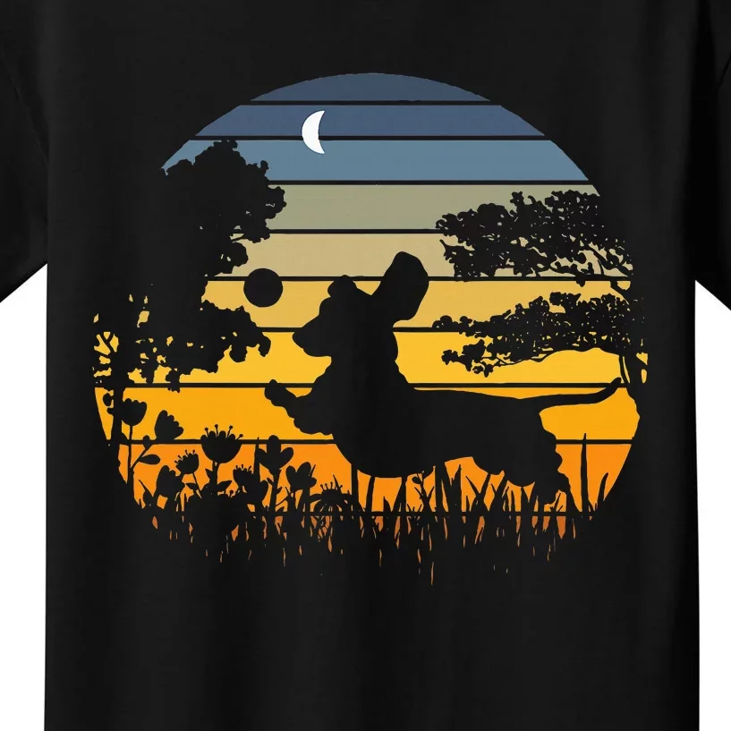 Dachshund Wiener Dog Sunset Garden Kids T-Shirt