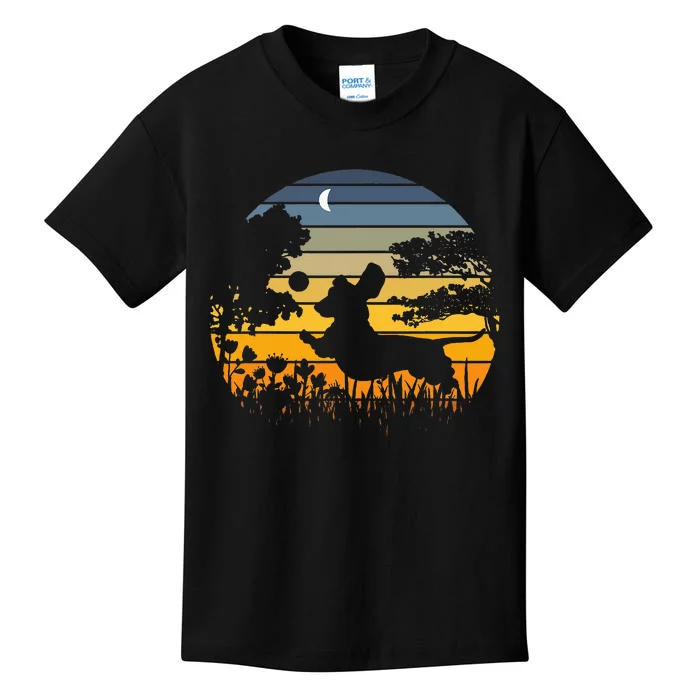 Dachshund Wiener Dog Sunset Garden Kids T-Shirt