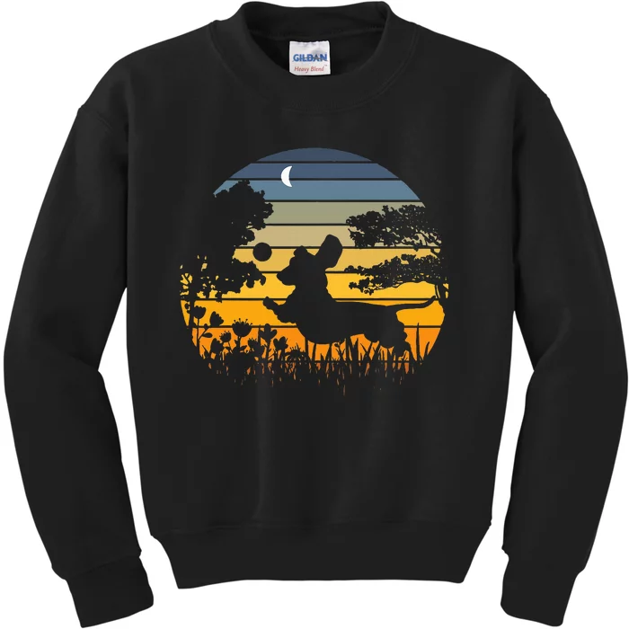 Dachshund Wiener Dog Sunset Garden Nature Lover Kids Sweatshirt