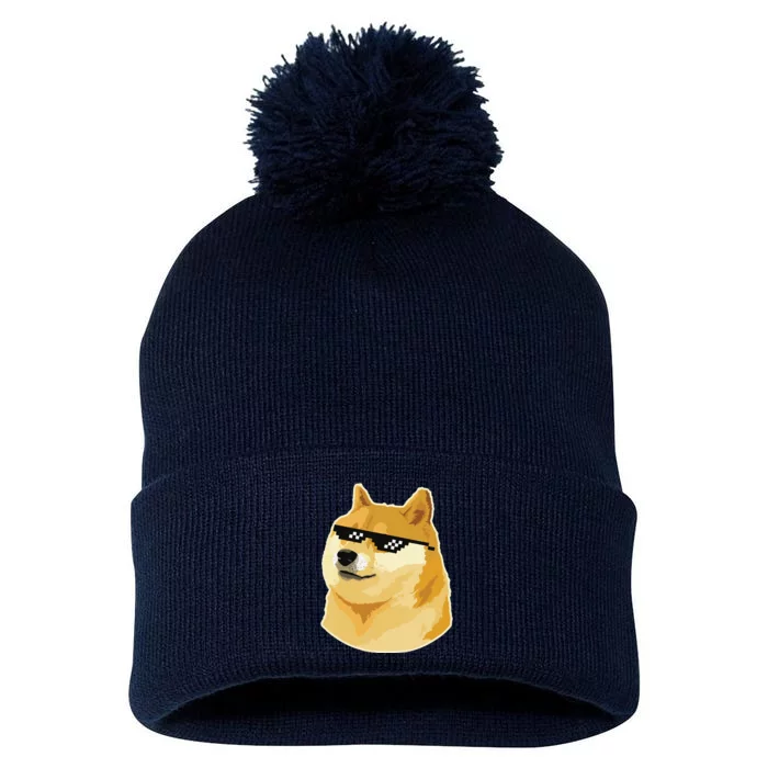 Doge With Deal With It Glasses Pom Pom 12in Knit Beanie