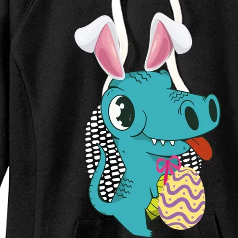 Dinosaur With Easter Ears Easter Eggs Easter Bunny Cool Gift Women's Fleece Hoodie