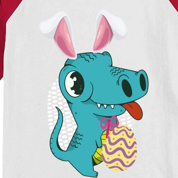 Dinosaur With Easter Ears Easter Eggs Easter Bunny Cool Gift Kids Colorblock Raglan Jersey