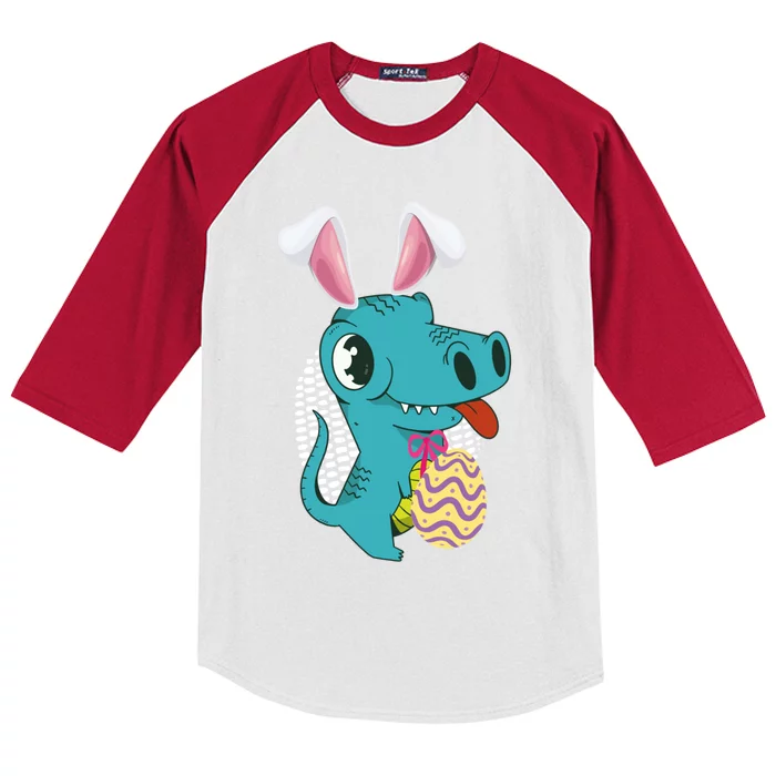 Dinosaur With Easter Ears Easter Eggs Easter Bunny Cool Gift Kids Colorblock Raglan Jersey