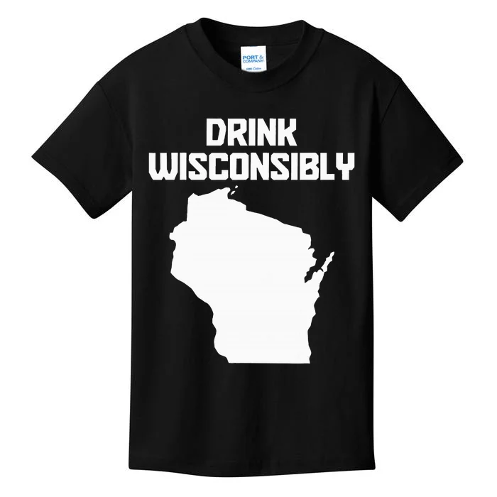 Drink Wisconsibly Funny Wisconsin Drinking Party Pride Kids T-Shirt