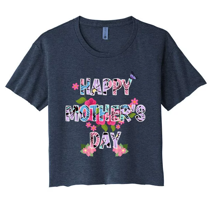 Day With Floral Mom Mommy Grandma Women's Crop Top Tee