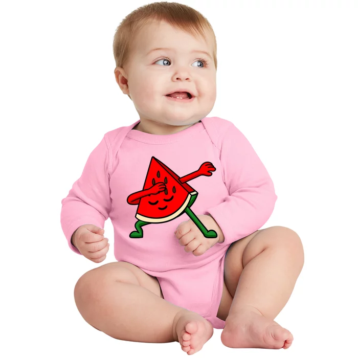 Dabbing Watermelon Fruitarian Lover Summer Fruit Slice Seeds Gift Baby Long Sleeve Bodysuit