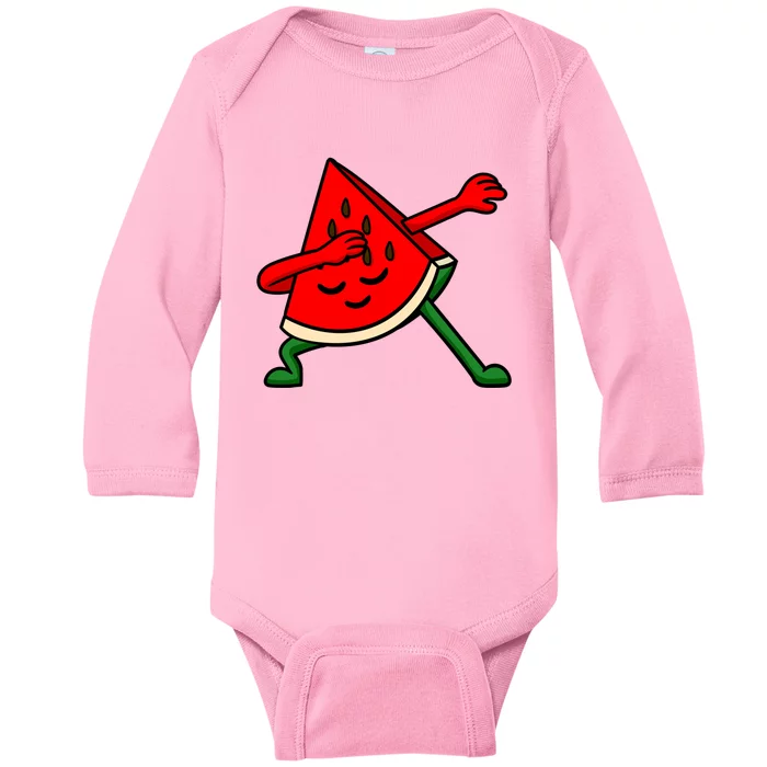 Dabbing Watermelon Fruitarian Lover Summer Fruit Slice Seeds Gift Baby Long Sleeve Bodysuit