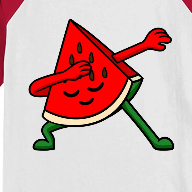 Dabbing Watermelon Fruitarian Lover Summer Fruit Slice Seeds Gift Kids Colorblock Raglan Jersey