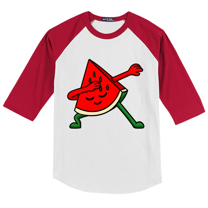 Dabbing Watermelon Fruitarian Lover Summer Fruit Slice Seeds Gift Kids Colorblock Raglan Jersey