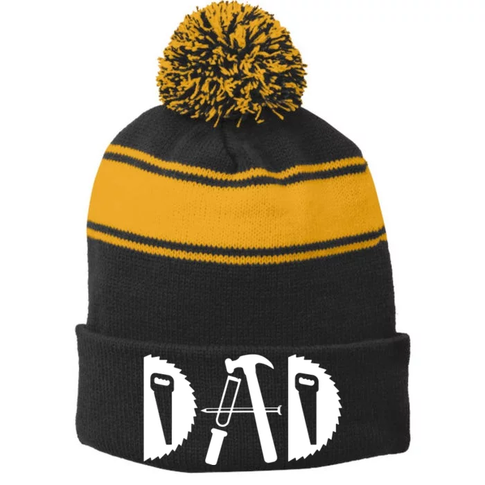 Dad Woodworking Funny Woodworker Handyman Carpenter Stripe Pom Pom Beanie