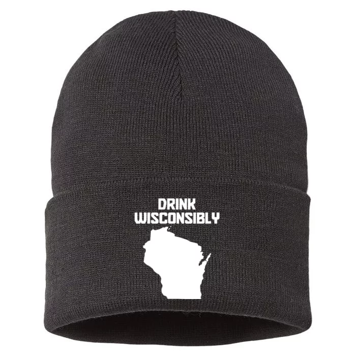 Drink Wisconsibly Funny Wisconsin Drinking Party Pride Sustainable Knit Beanie