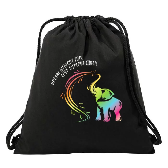 Dream Without Fear Love Without Limits Colorful Elephant Drawstring Bag