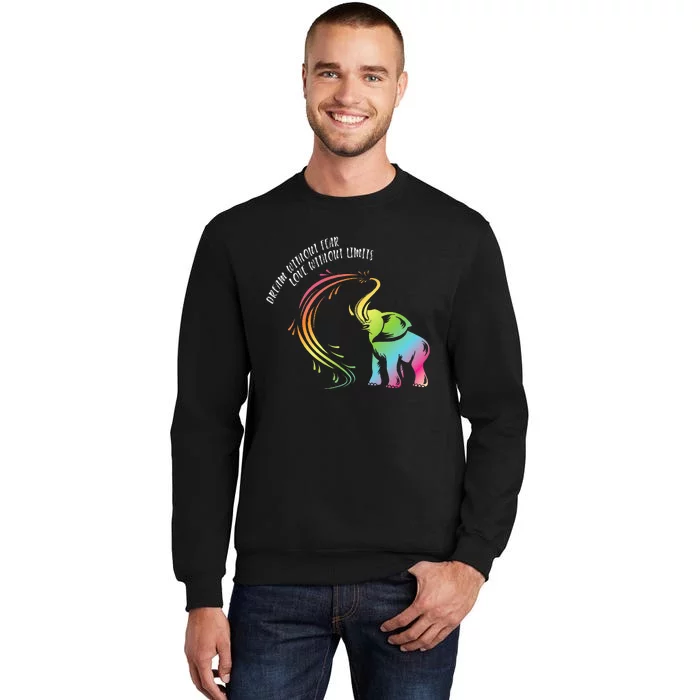 Dream Without Fear Love Without Limits Colorful Elephant Tall Sweatshirt