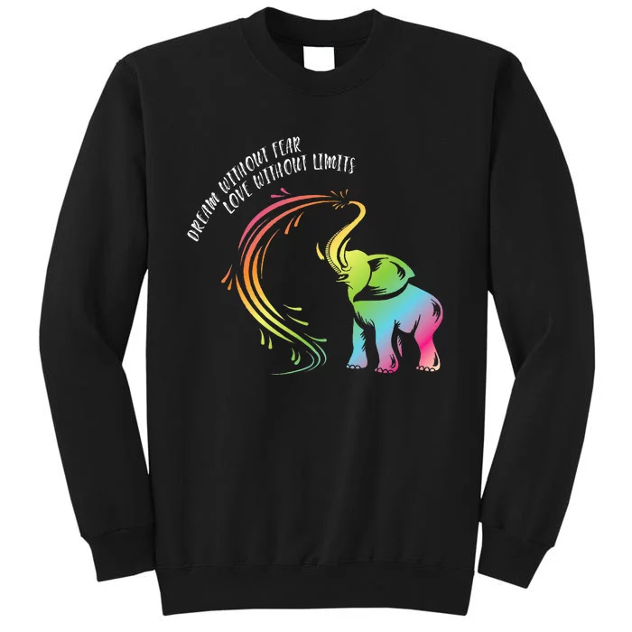 Dream Without Fear Love Without Limits Colorful Elephant Tall Sweatshirt