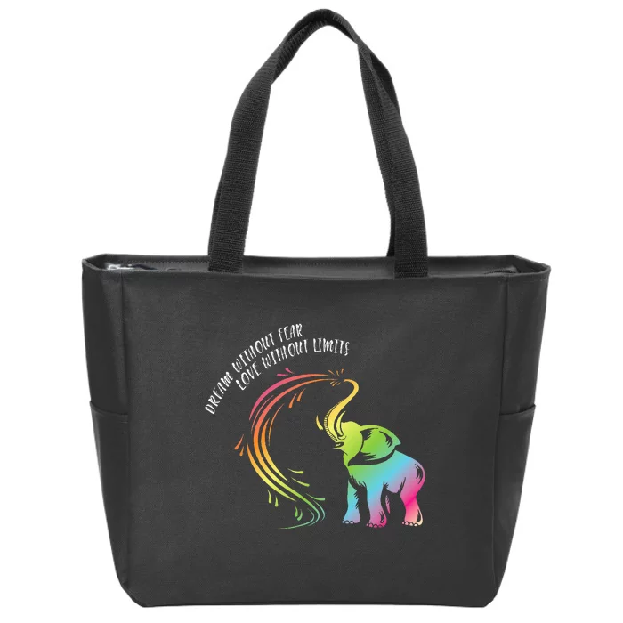 Dream Without Fear Love Without Limits Colorful Elephant Zip Tote Bag