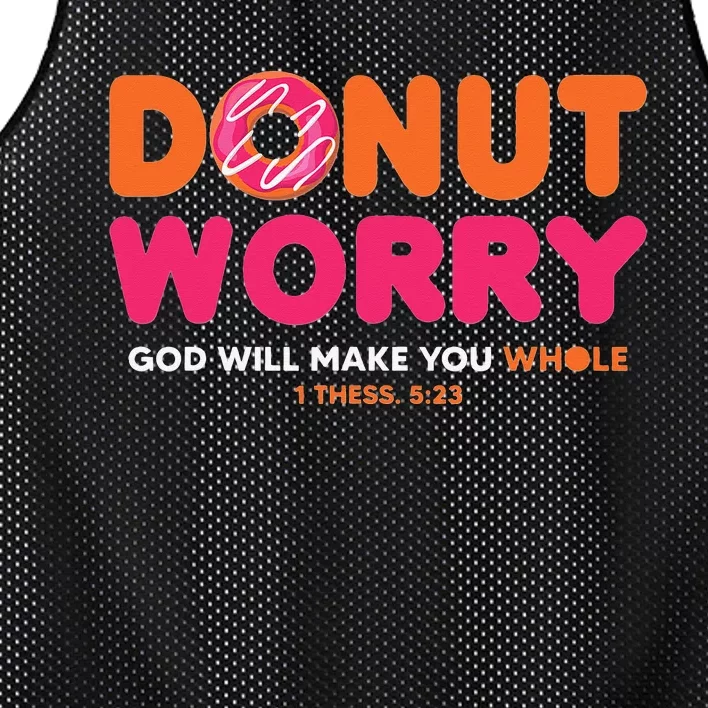 Donut Worry God Will Make You Whole Funny Religious Mesh Reversible Basketball Jersey Tank