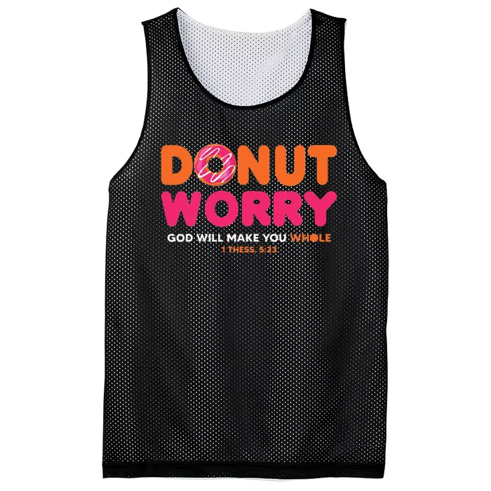 Donut Worry God Will Make You Whole Funny Religious Mesh Reversible Basketball Jersey Tank