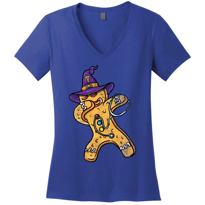 Dabbing Witch Gingerbread Nurse Vintage Gift Women's V-Neck T-Shirt