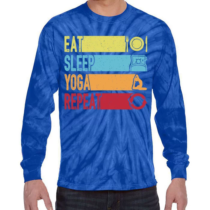 Daily Workout Gift Vintage Eat Sleep Yoga Repeat Gym Gift Tie-Dye Long Sleeve Shirt