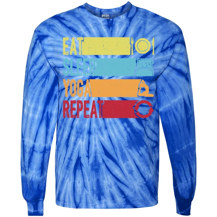 Daily Workout Gift Vintage Eat Sleep Yoga Repeat Gym Gift Tie-Dye Long Sleeve Shirt