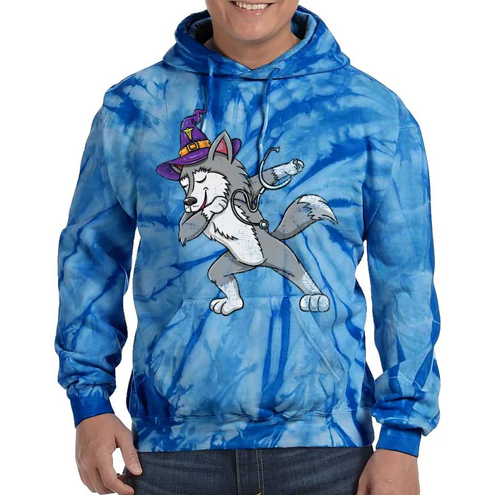 Dabbing Wolf Halloween Nurse Vintage Cute Gift Tie Dye Hoodie