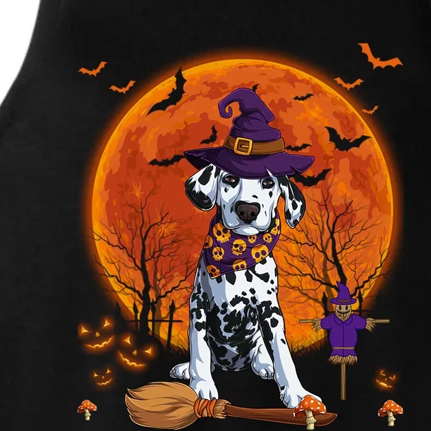 Dalmatian With Halloween Pumpkin Dinosaur Scary Costume Gift Ladies Tri-Blend Wicking Tank