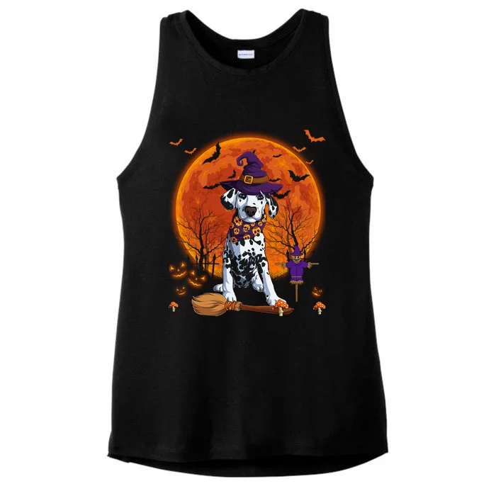 Dalmatian With Halloween Pumpkin Dinosaur Scary Costume Gift Ladies Tri-Blend Wicking Tank