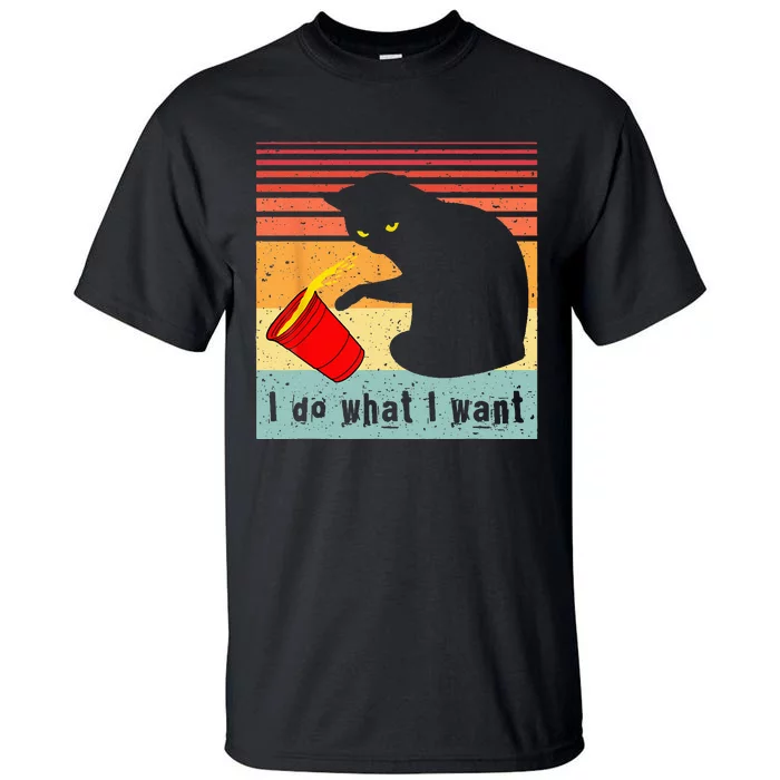 Do What I Want Vintage Black Cat Red Cup Funny My Cat Tall T-Shirt