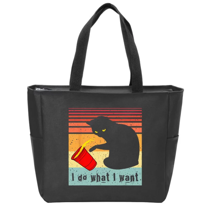 Do What I Want Vintage Black Cat Red Cup Funny My Cat Zip Tote Bag