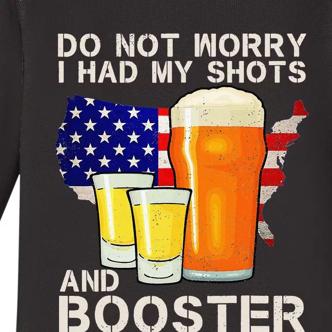 Don't Worry I've Had Both My Shots And Booster Funny Flag Baby Long Sleeve Bodysuit