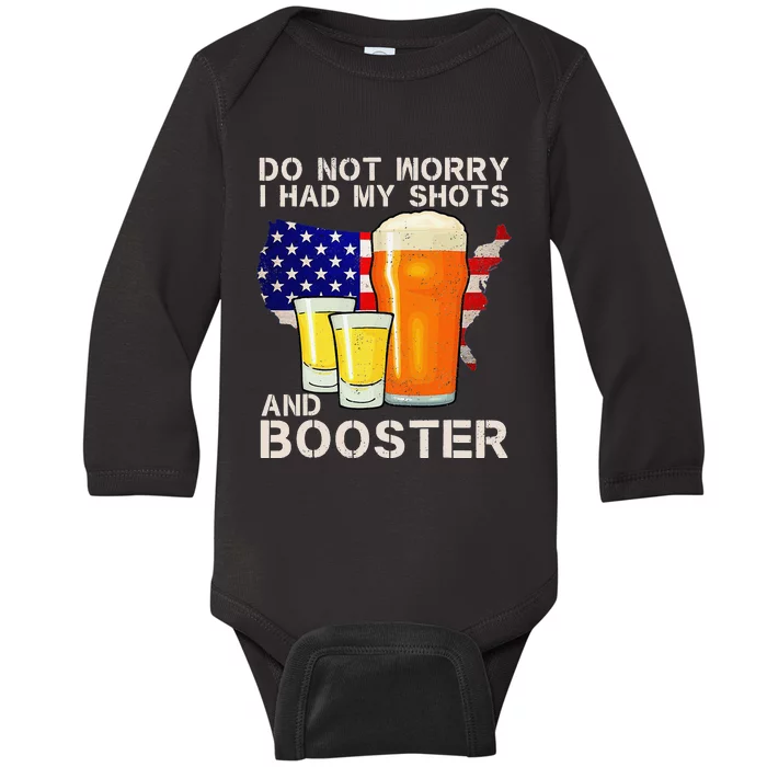 Don't Worry I've Had Both My Shots And Booster Funny Flag Baby Long Sleeve Bodysuit