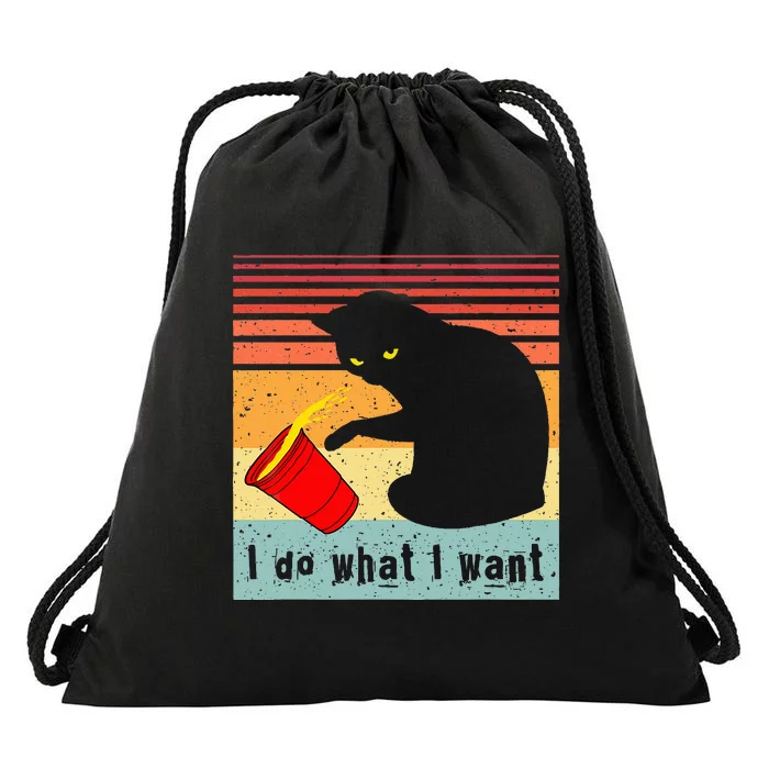 Do What I Want Vintage Black Cat Red Cup Funny My Cat Drawstring Bag