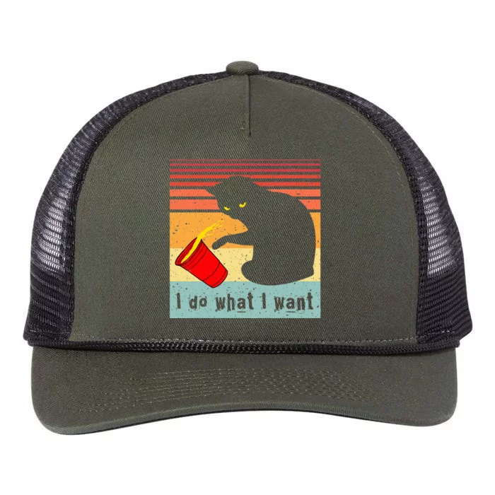 Do What I Want Vintage Black Cat Red Cup Funny My Cat Retro Rope Trucker Hat Cap