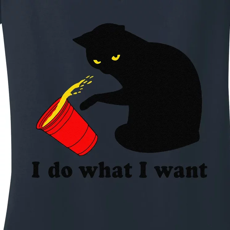 Do What I Want Black Cat Red Cup Funny Graphic Gift Women's V-Neck T-Shirt