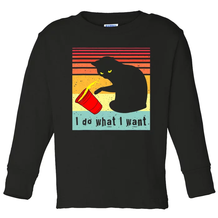 Do What I Want Vintage Black Cat Red Cup Funny Cat Toddler Long Sleeve Shirt