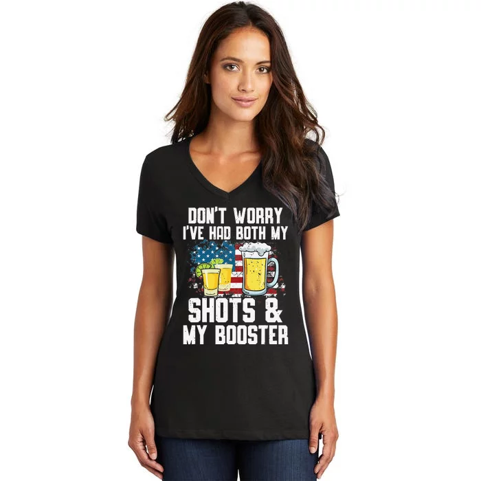 Don't Worry I've Had Both My Shots & Booster Funny Vaccine Women's V-Neck T-Shirt