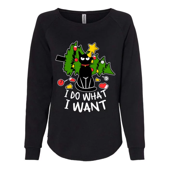 Do What I Want Funny Black Cat Christmas Tree Cat Lady Humor Gift Womens California Wash Sweatshirt