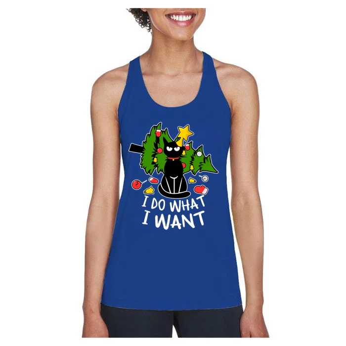 Do What I Want Funny Black Cat Christmas Tree Cat Lady Humor Gift Women's Racerback Tank