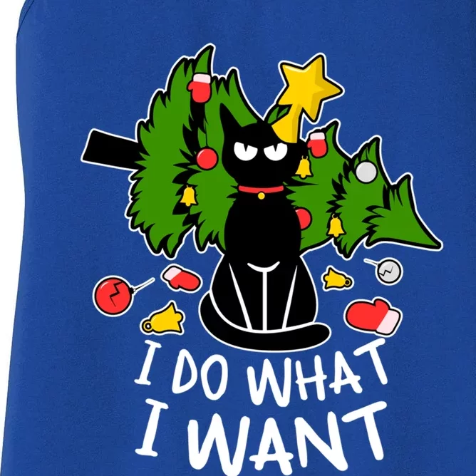 Do What I Want Funny Black Cat Christmas Tree Cat Lady Humor Gift Women's Racerback Tank