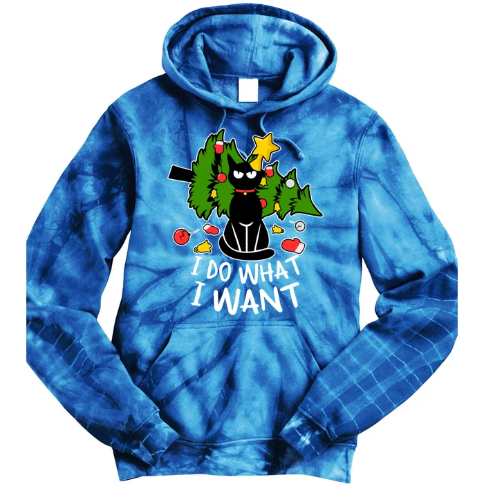 Do What I Want Funny Black Cat Christmas Tree Cat Lady Humor Gift Tie Dye Hoodie