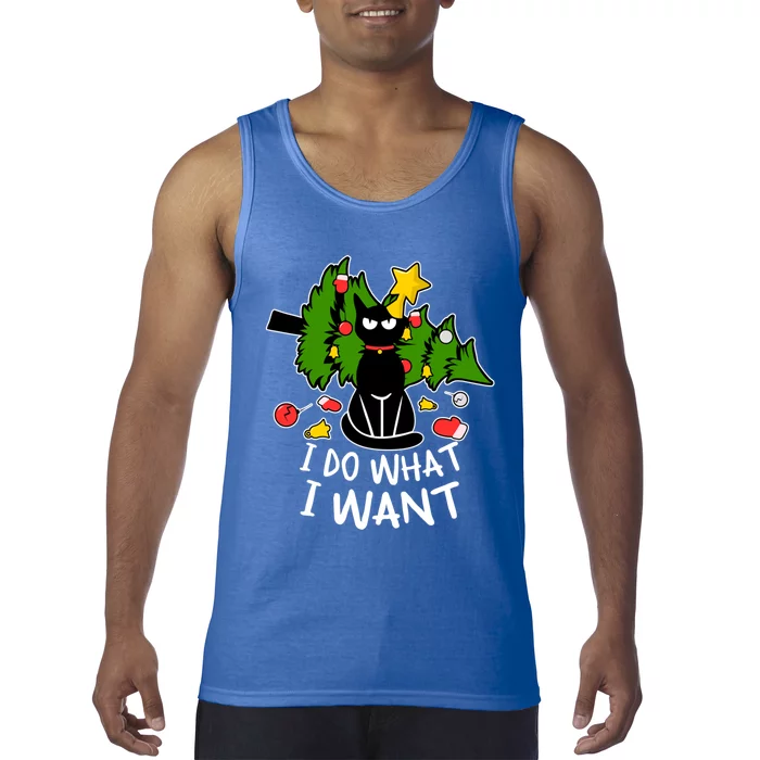 Do What I Want Funny Black Cat Christmas Tree Cat Lady Humor Gift Tank Top